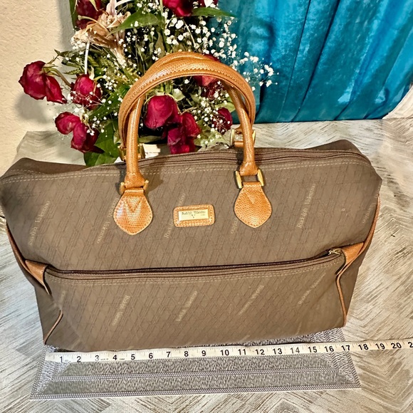 Valentino Garavani Taupe Duffel Bag with Camel Accents - Picture 11 of 15